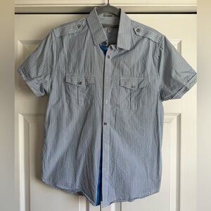 Express Fitted Blue/Black Striped Casual Shirt